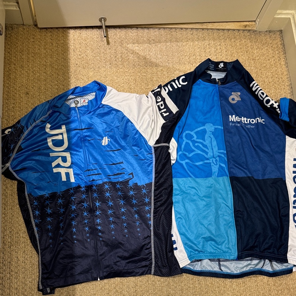 Blue and White Cycling Jerseys